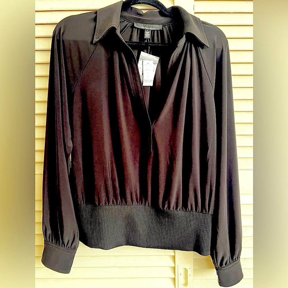 WHBM black top. V neck with collar. Never worn. Wardrobe staple